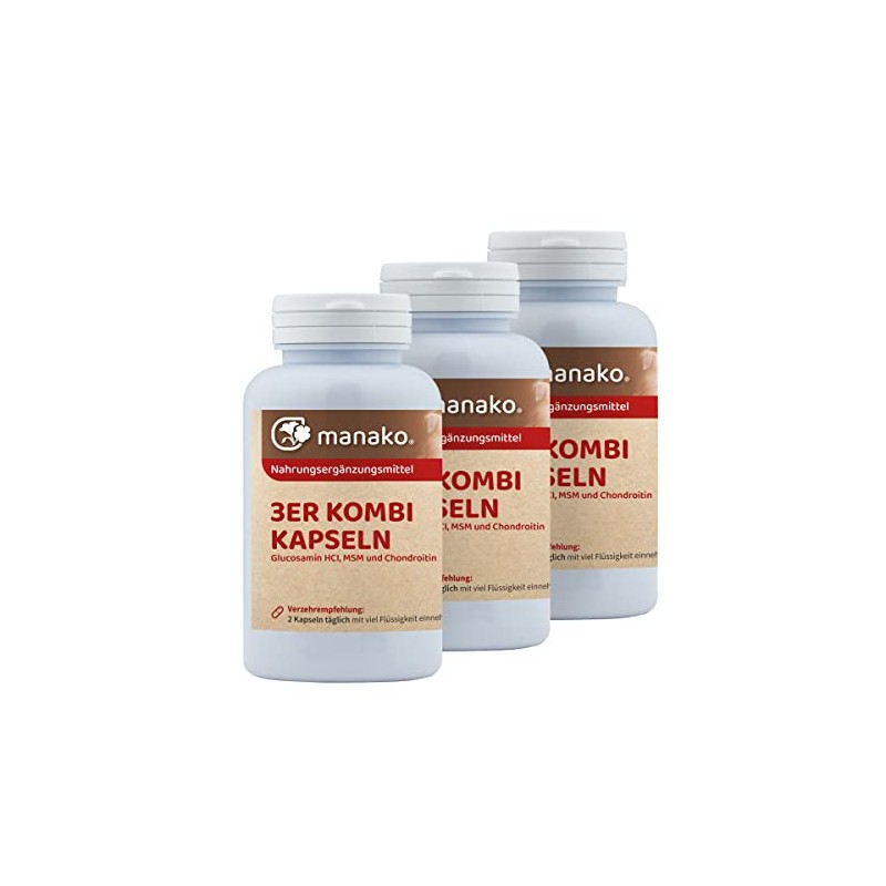 manako 3 Combination Capsules Glucosamine MSM Chondroitin, 3 x 120