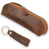 Premium pencil case made of genuine leather, long closure, Vintage