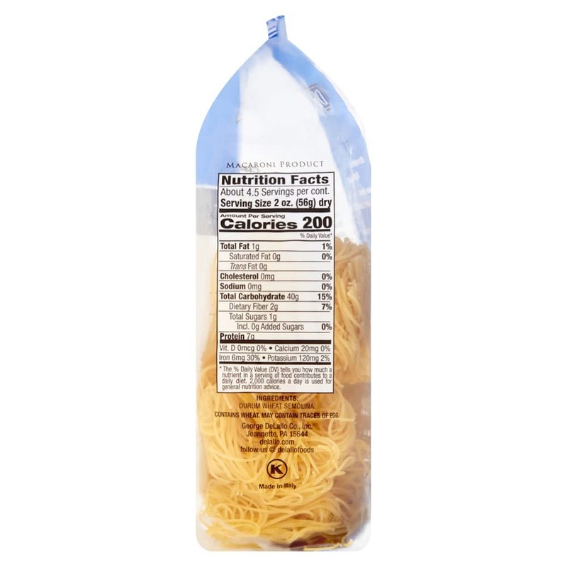 DeLallo Capellini Egg Pasta Nests, Angel Hair Long-Cut Pasta, 8.8oz