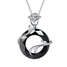 LEKALEIS Black Onyx Jewelry for Women 925 Sterling Silver Infinity Rose Pendant Necklace Anniversary Jewelry Christmas Mothers Day Birthday Gifts for Her Girlfriend Mom Sister