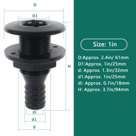 ORLANG 1in Thru Hull Fittings for Boats, ABS Plastic Through Hull Fitting, Thru-Hull Connector Fitting, Boat Plumbing Fittings Accessory, Thru Drain Connector for Boats, Yachts, Marine (Black/2Pack)