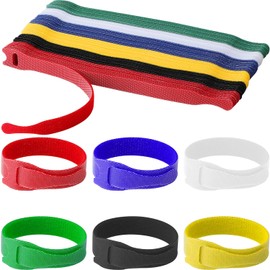 SAISN Pack of 60 Colourful Cable Ties Reusable Hook and Loop Cable Straps Adjustable Fastening Nylon Cable Ties for PC Cable Management, Home Office Organizing Cords (200 * 12 mm)