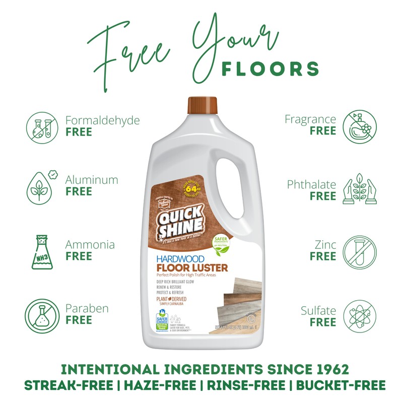 Quick Shine Hardwood Floor Luster-Polish 64oz-2pk Plant-Derived w/Carnauba Safer Choice,