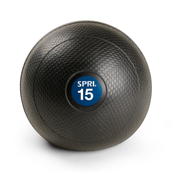 SPRI Dead Weight Slam Ball - Durable Sand-Filled No-Bounce Heavy Duty Ball for Tossing, Slamming, Core Strength Training, Endurance, and General Fitness - Easy to Read Weight Label - 15 lb