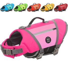 EMUST Dog Life Vests, Lightweight Dog Floating Vest with Durable Rescue Handle Quick-Release Buckles, Adjustable Dog Lifejacket with Pockets for Bulldogs, Dachshunds, Corgis, Pink, XXL