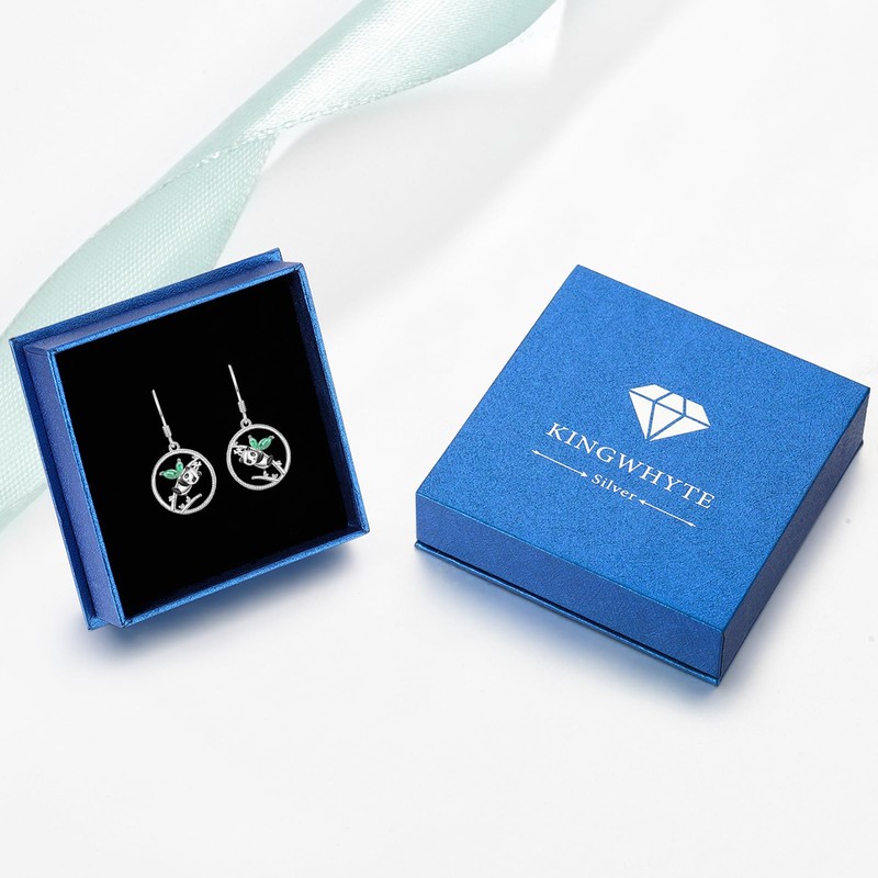 KINGWHYTE Panda Earrings Sterling Silver Panda Bamboo Drop Earrings Animal