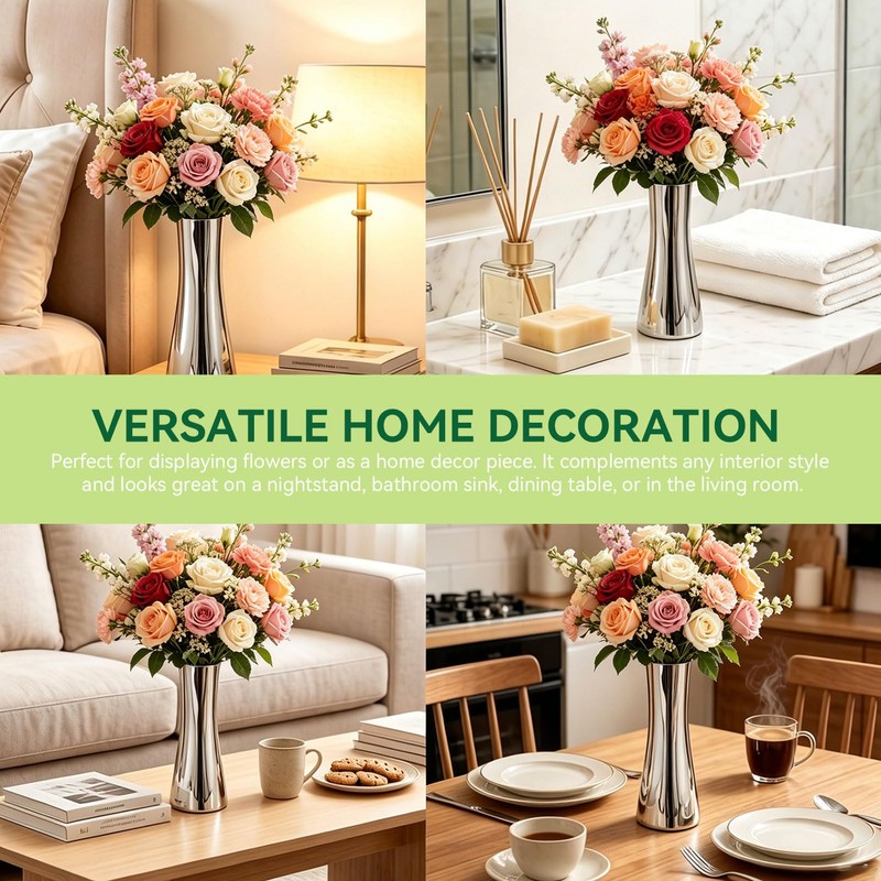 Silver Flower Vases for Centerpieces, 304 Stainless Steel Bud Vases,