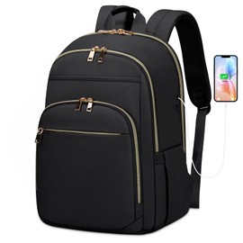 Mochila Portátil para Mujeres Mochila de Viaje de 15.6 Pulgadas con Puerto USB, Mochila Escolar Ligera Bolsa de Ordenador Impermeable para la Trabajo Viajes, Negro