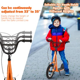 GYMAX Scooter, Kids & Adults Off-Road Scooter with 12" Inflatable Wheels, Adjustable Height Handlebar, V-Type Handbrakes & Axle Pegs for All Terrain, 8+ (Orange)