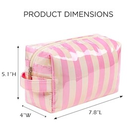 Bolsa de maquillaje de PVC a rayas, fácil de limpiar, impermeable con revestimiento transparente, bonita bolsa organizadora de viaje con cierre para d