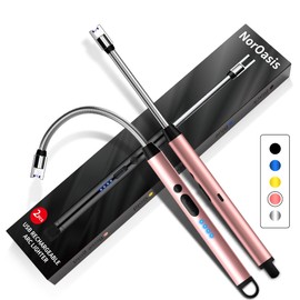 NorOasis 2-Pack Rechargeable Electric Candle Lighters, Flameless Windproof Long Lighter with 360° Flexible Neck and LED Display for Candles, Camping, BBQ & Fireplace (Rose Gold)