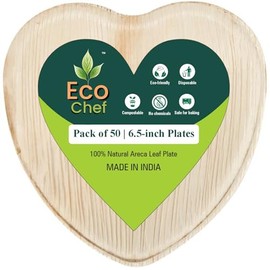 Eco Chef Disposable Palm Leaf 6.5" Heart Plate(50 pieces) Bamboo plates alike Serving Platters, Disposable Boards, Eco-Friendly Dinnerware For Weddings, Catering, Events