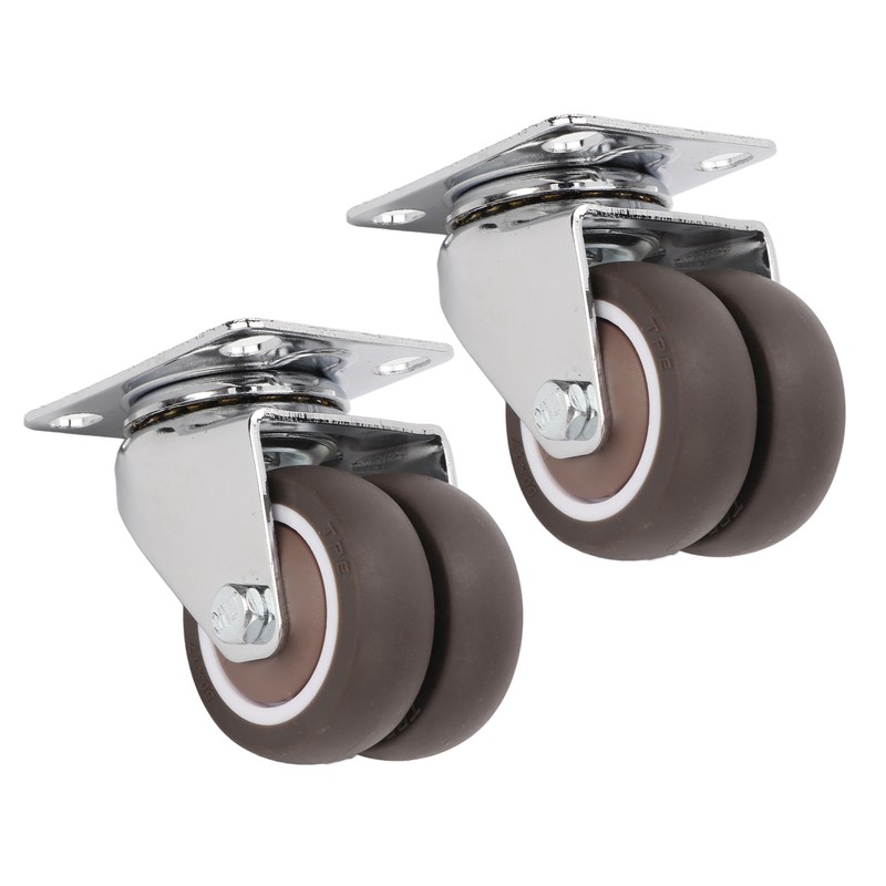 2pcs Caster Wheels Silent 360° Rotation Brake Free TPR Soft