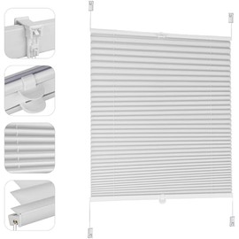 Sekey Tenda plissettata senza fori, oscurante per finestra, Klemmfix, larghezza 35 cm, tesa, opaca, protezione solare per finestre, 35 x 120 cm, bianco