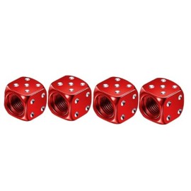 Red Aluminium Dice Novelty Car Bike Truck Motorcycle Wheel Air Valve Dust Cap Cover Pack of 4