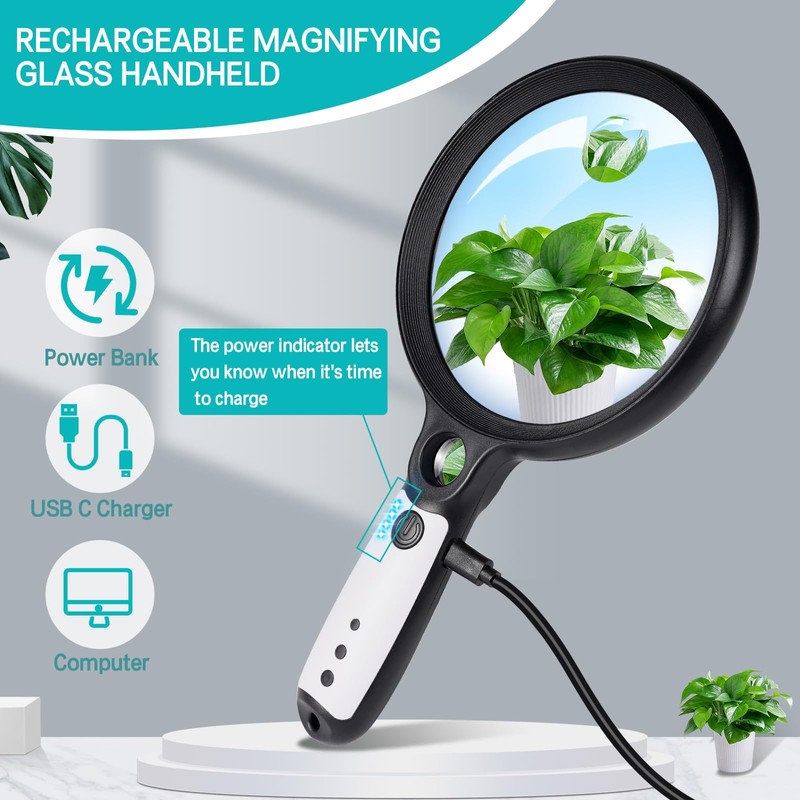 Large Magnifying Glass with 37 LED Light, 10X 20X 45X
