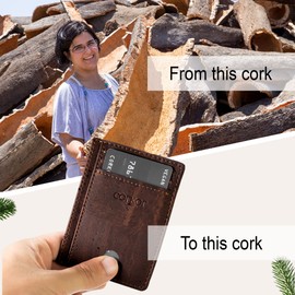 Corkor Minimalist Vegan ID Case RFID Men Women Sustainable Non-Leather Cork Gift , Dark Brown, Small