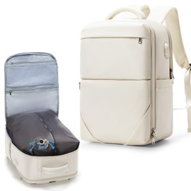 UPPACK Vacuum Travel Backpack for Women Men Large Personal item Travel Bag Carry on Backpack Luggage Flight Approved Work College Casual Daypack Backpacks with Vacuum Compression Beige