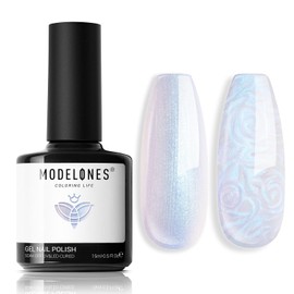 modelones Pearl Gel Nail Polish, 15 ML Shimmer Pearl White Blue Mermaid Nail Drawing Glitter Pearlescent Gel Polish Soak Off Led Nail Gel Polish Swirl Shell Thread Effect DIY Mani Gift