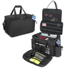 Talrizio Patrol Bag Car Front Seat Organizer for Law Enforcement, Military, and Police Duty with MOLLE System, Padded Sleeve for 17" Laptop, Cup Holder, and Fits Vehicle Passenger Seat