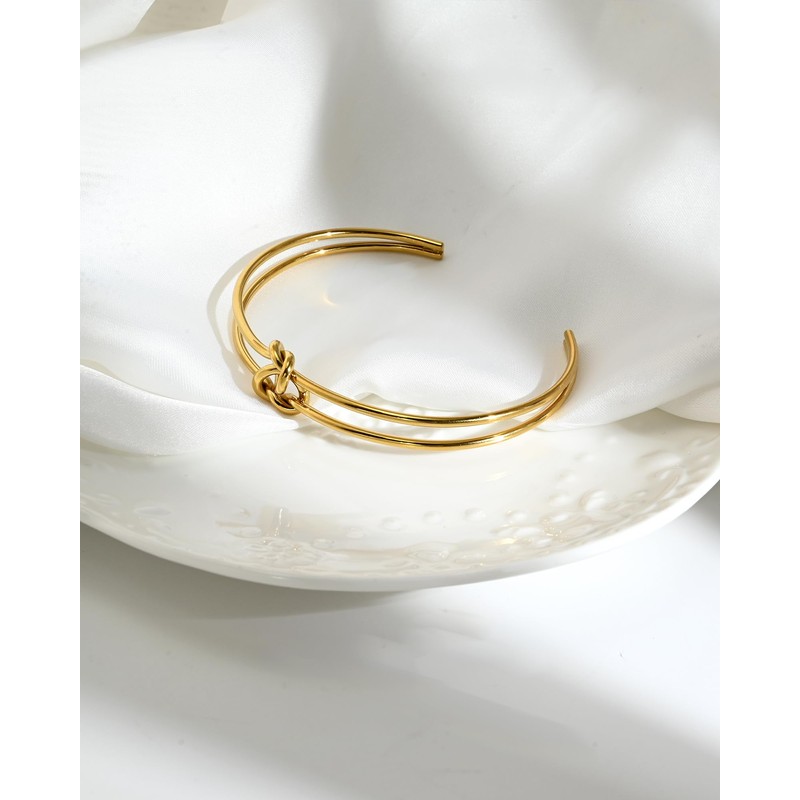 Desnuage Double Layer Open Bracelet with Knot Design for Women