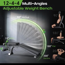 Adjustable Weight Bench, 1200LB Heavy Duty Workout Bench for Home Gym, Commercial Incline-Flat-Decline Bench Press for Full Body Fitness, Fully Upright Backrest with 4 Suitable Leg Rest Gears