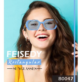 FEISEDY Retro Rectangle Sunglasses for Women Men Classic Square Rhinestone Frame Sun Glasses Polygon Designer UV400 B0047