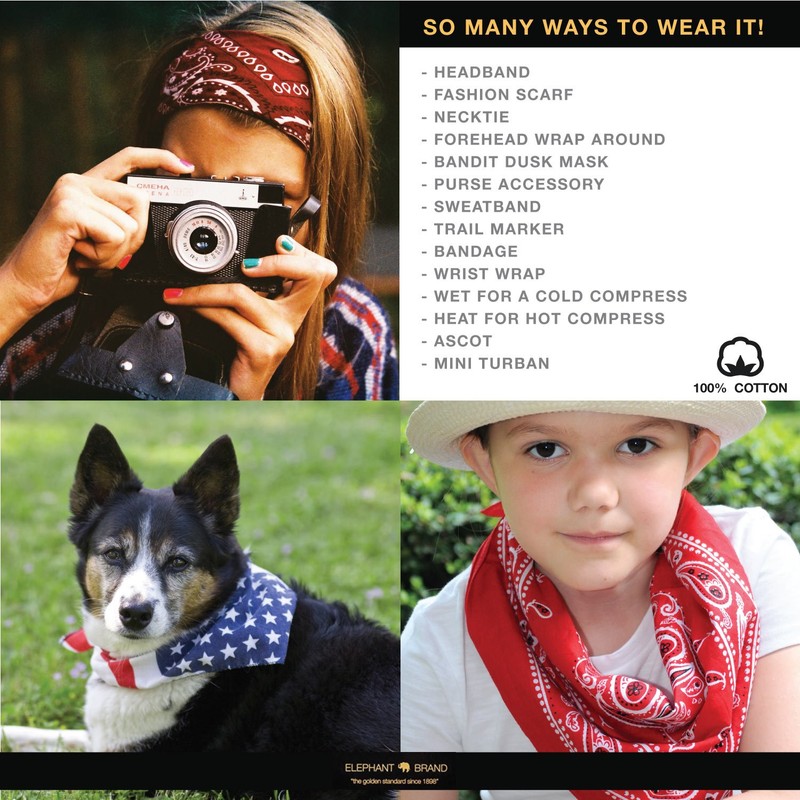 Elephant Brand Bandanas 100% cotton since 1898-12 Pack (Navy)