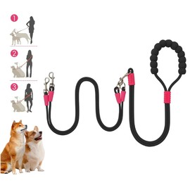 Double Dog Lead Coupler & Traction Rope (one set), Tangle-Free 360° Rotation with Two Separators, Wear-Resistant One-Tow-Two Leash, Ideal for Walking Medium to Large Dogs (Black)