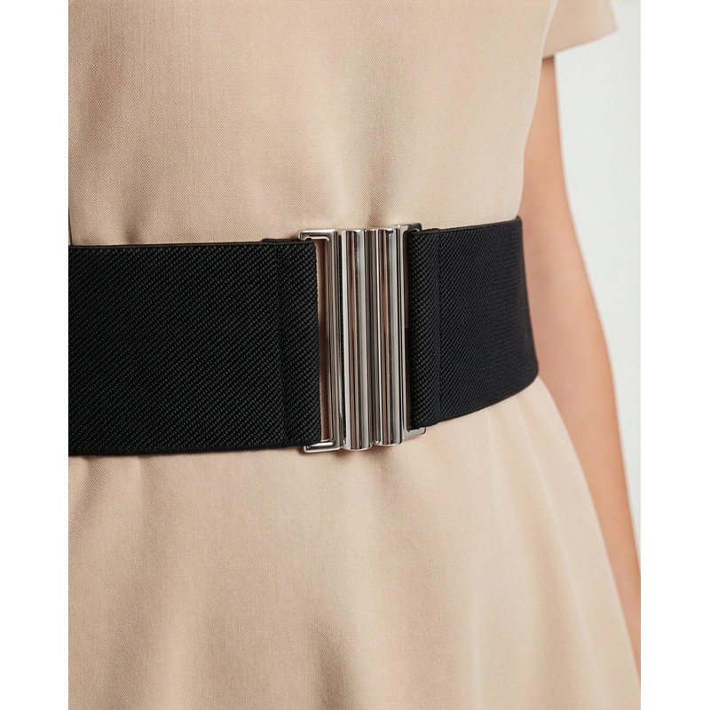 BlackButterfly Wide Elastic Waist Cinch Stretch Waistband Retro Vertical Clasp