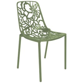 LeisureMod Aluminum Dining Stackable Patio Side Indoor Outdoor Kitchen Chair with Floral Cutout Design Devon Collection in Khaki Green