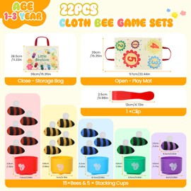 TOGOU2S Montessori Toys for 1 Year Old, Bee Plush Toys for Toddlers, Early Education Toy, Color Cognition, Number Learning, Fine Motor Skills Training for 1-3 Year Old,Christmas/Easter/Birthday Gift