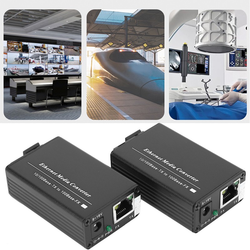 2Pcs Media Converter Single Mode SC Interface 20KM 10/100Mbps 100-240VAC