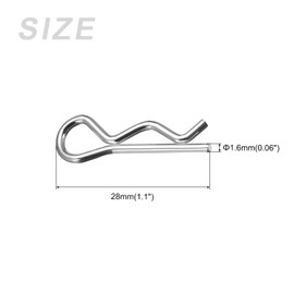 METALLIXITY 1.6mm x 28mm 100pcs Carbon Steel R Shape Spring Clip Pin Hook Pin Lock System Silver Tone