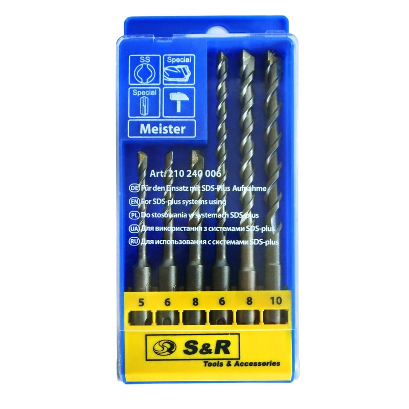 S&R Hammer Drill Bit Masonry Drill Bit 6 Piece SDS