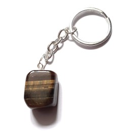 Tigers Eye TUMBLE STONE Keyring - Healing Stone - Protection, Clear thinking, Integrity, Willpower, Grounding, Power, Courage - Capricorn - Tigers Eye Stone Keyring