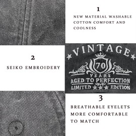 Zxgnreo 70th Birthday Gifts for Men Cotton Baseball Cap Retro Adjustable Dad Hats Birthday Gifts for Men and Women