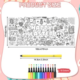 Easter Tablecloth for Colouring, 76 x 183 cm Colouring Tablecloth Easter and 12 Pieces Colouring Pens, Tablecloth Easter, Easter Gifts, Easter Craft Decoration for Girls Children Boys