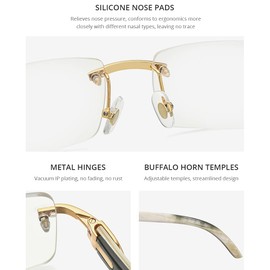 HEPIDEM 100% Really Buffalo Horn Handmade Glasses Rimless Diamonds Eyeglasses 0015 (Diamond White, 53)