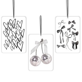 ChenCraty Black Coquette Bow Lavender Car Air Freshener 3 Pcs, Retro Girly Heart Disco Ball Ribbon Air Freshener Hanging Decor for Cars Closet Drawer Books, Cute Areadeodorizer Gifts for Women Girls