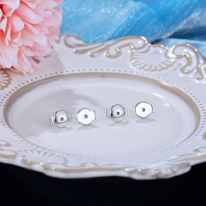 14K Sterling Silver Locking Earring Backs, 2 Pairs - Secure,