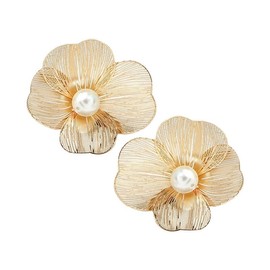 DIAMNTIO Boho Big Flower Petal Stud Earrings with Pearl Dangle - Hollow Flower Long Tassel Statement Jewelry for Women, Fashionable Plant Floral Design, Available in Gold and Silver