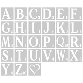 Pack of 27 stencils letters and numbers, reusable PET uppercase letters and numbers templates, craft stencils with love heart for DIY projects, painting on wood fabric wall (10 cm)