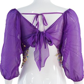 Wuchieal Women's dance long sleeves top,belly dance bra top with coin rave party costume,belly dancing outfit Purple