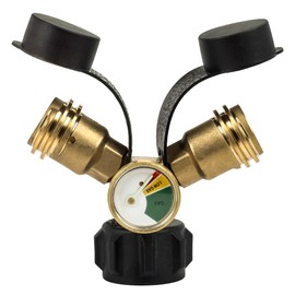 BlueStars Upgraded Propane Tank Y Splitter QCC/POL with Gauge and Shut-Off Valve - Propane 2 Way Splitter Adapter Fitting for Gas Grills, Heaters, Camping Stoves, BBQ Griddles, Gas Burners, Heaters