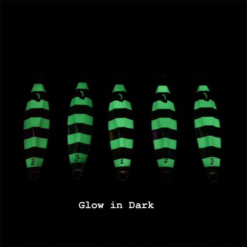 Haruka Slow Pitch Fishing Jigs, 100g, Set of 5, Glow-in-Dark,