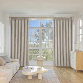 MUMFAS Pinch Pleated Curtain Drape Floor to Ceiling Faux Linen 100% Blackout Drape for Window Treatment Panel,Custom Drapery for Traverse Rod and Track (Lined, 84" W x 96" L, 1 Panel,Mushroom Beige)