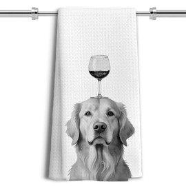 LUKIPOM Funny Golden Retriever Wine Kitchen Towels, Golden Retriever Mom Gifts Dish Tea Towels for Kitchen Decor, Dog Lovers Mom Gifts Hand Towels, 16x24 Inches