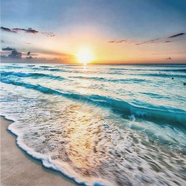 ARAZADR Cross Stitch Counted Stamped Kit, 3 Strands 11CT Cross-Stitching for Home Decor, Pre-Printed Scenery Fabric Embroidery Pattern for Beginner Adults- Sunrise at Sea Pattern, 11.81×11.81Inch