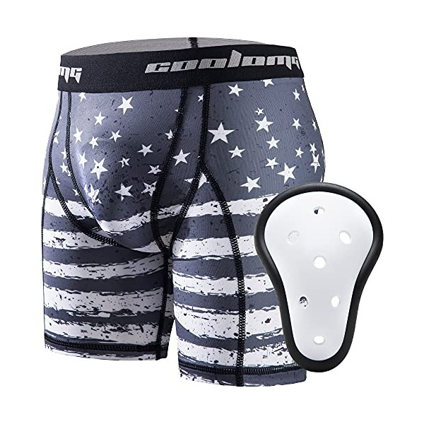 COOLOMG Boys Youth Padded Sliding Shorts with Protective Cup for Baseball Football Lacrosse Grey US Flag L